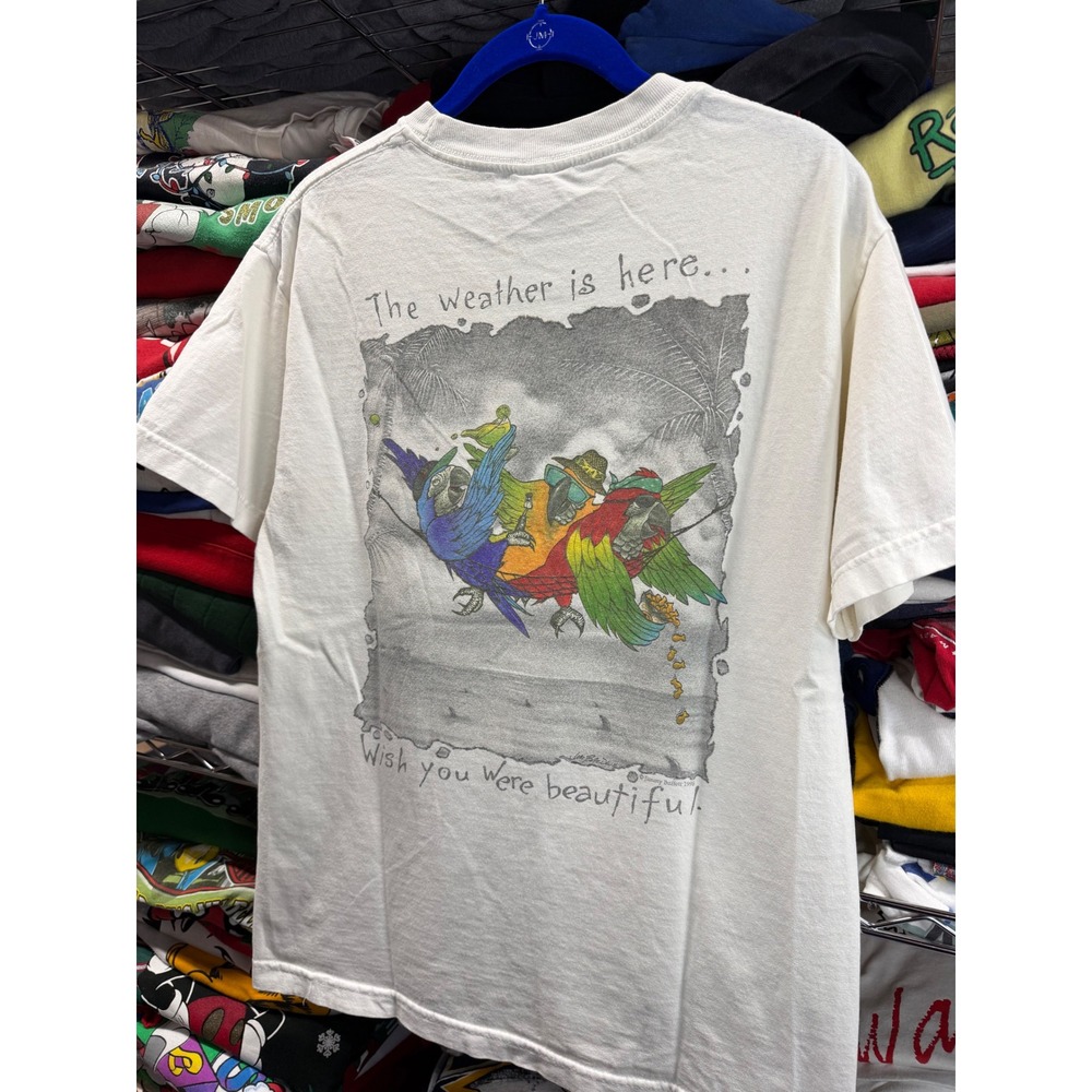 Vintage 1998 Jimmy Buffett Margaritaville T-Shirt Key West Parrots White Large